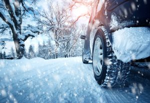 A car driving in snow